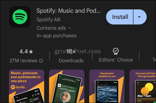 Google Play Store से Spotify ऐप इंस्टॉल करें