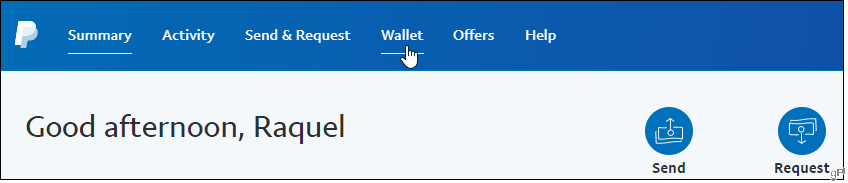 PayPal में Wallet टैब पर क्लिक करें